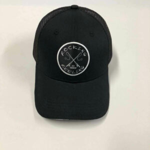 Black baseball cap with a circular logo featuring crossed golf clubs.