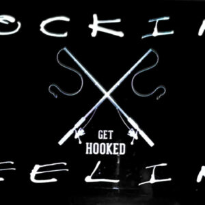 Two crossed fishing hooks with the text 'Get Hooked' in the center.