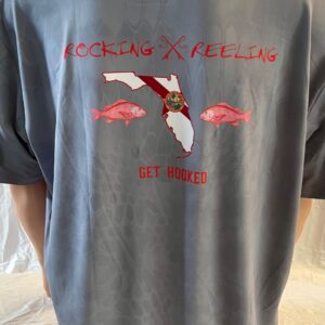 Gray shirt with a graphic of a diver and red text.