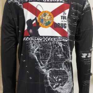 Black long-sleeve shirt with Florida flag and graphic art design.