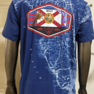 Blue T-shirt with Florida state flag and emblem on front.
